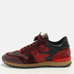 Valentino Red Leather and Canvas Rockrunner Low Top Sneakers Size 39