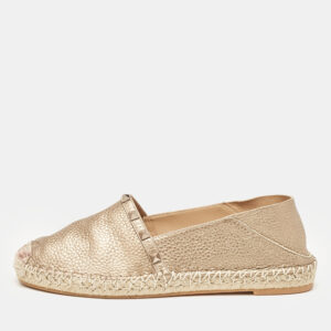 Valentino Rose Gold Leather Rockstud Espadrille Flats Size 38