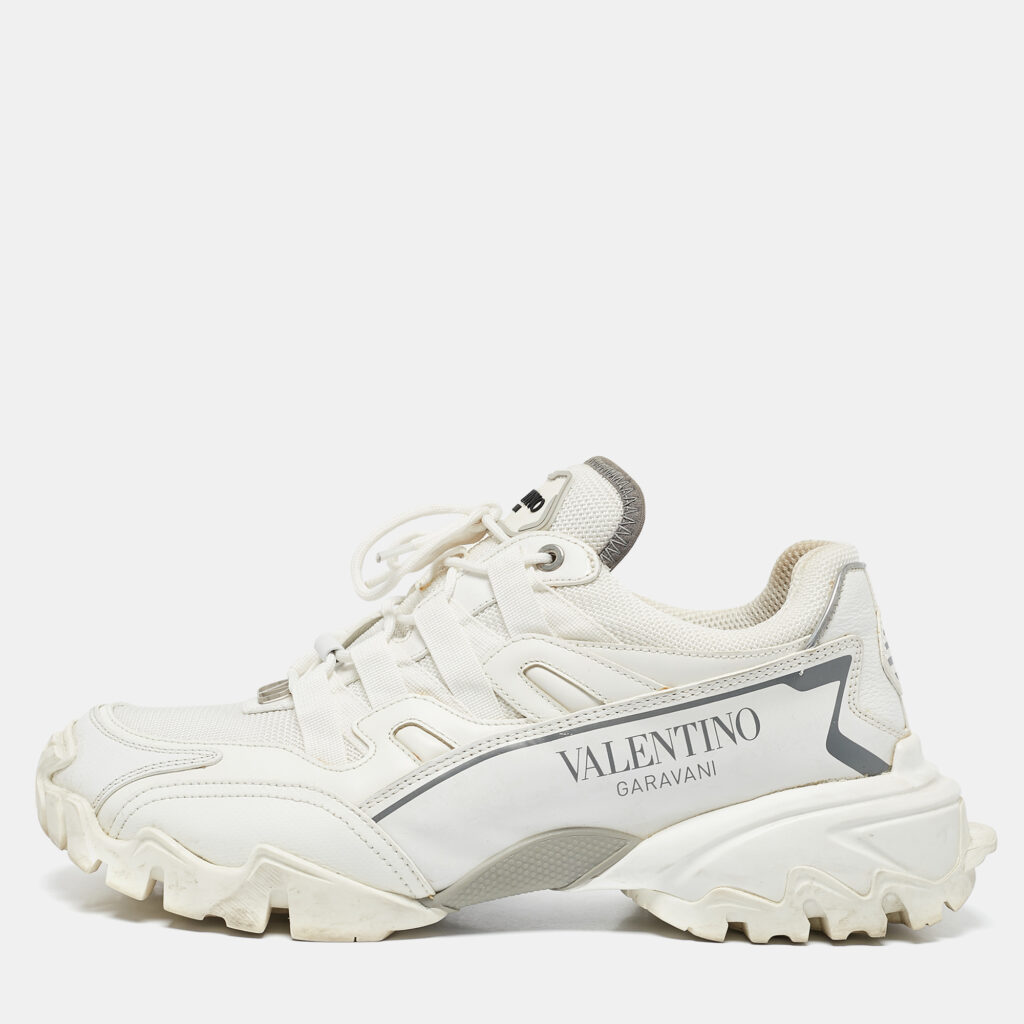 Valentino White Leather and Mesh Climbers Lace Up Sneakers Size 40