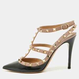 Valentino Dark Green/Beige Patent Leather Rockstud Pumps Size 38