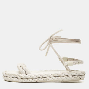 Valentino White Woven Leather The Rope Flat Sandals Size 37