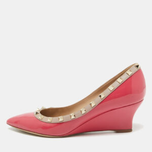 Valentino Red/Beige Patent and Leather Wedge Rockstud Pumps Size 38