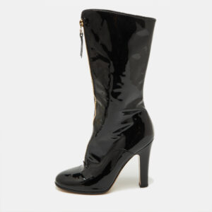 Valentino Black Patent Leather Zip Detail Mid Calf Length Boots Size 40