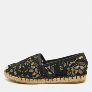 Valentino Black Floral Lace Espadrille Flats Size 37