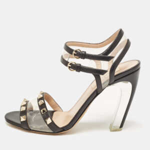 Valentino Black Leather and PVC Rockstud Ankle Strap Sandals Size 36.5