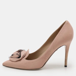Valentino Dark Blush Leather Rose Accented Peep Toe Pumps Size 40