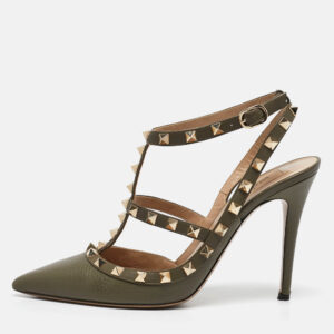 Valentino Green Leather Rockstud Caged Pumps Size 39