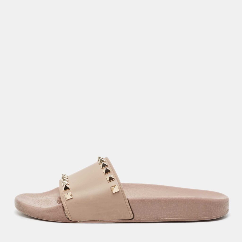 luxury-women-valentino-used-shoes-p1116174-003 Valentino Beige Rubber Rockstud Slide Flats Size 37