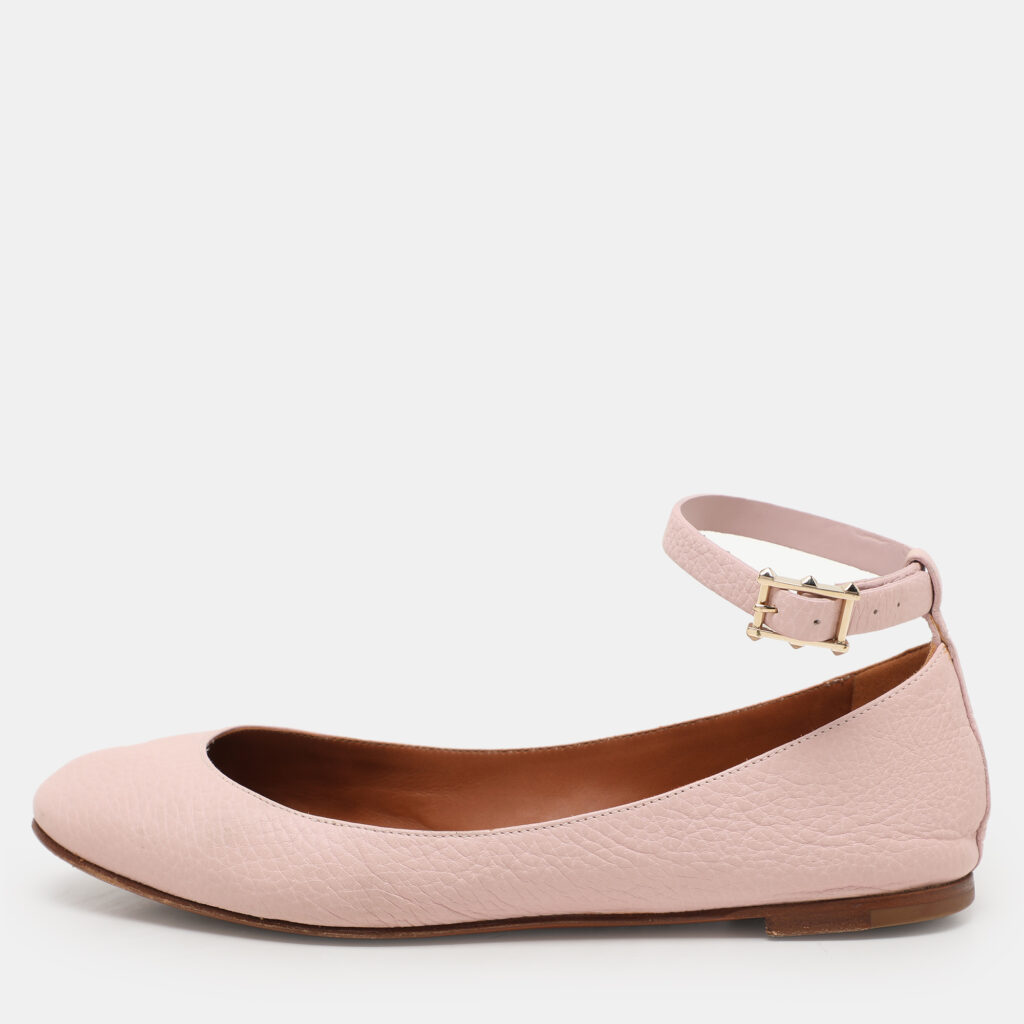 Valentino Beige Leather Ankle Strap Ballet Flats Size 36