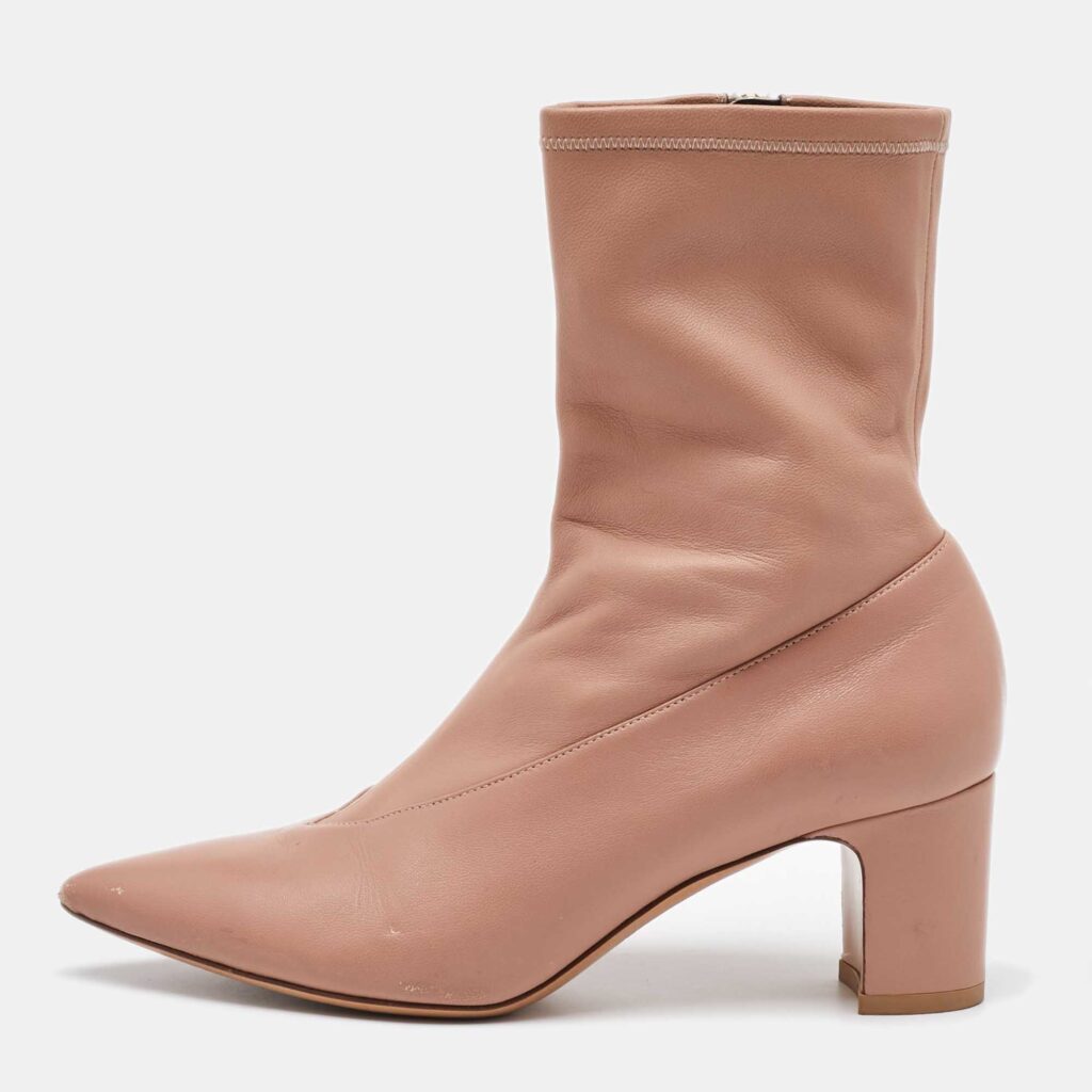 Valentino Dusty Pink Leather Pointed Toe Ankle Length Boots Size 37