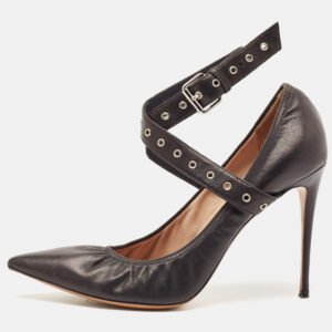 Valentino Black Leather Grommet Love Latch Pumps Size 39.5