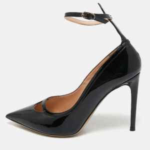 Valentino Black Patent Leather Ankle Strap Pumps Size 37.5