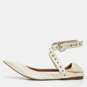 Valentino Off white Leather Love Latch Ankle Wrap Ballet Flats Size 38.5