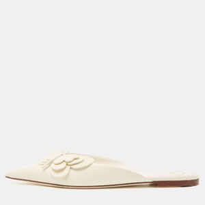 Valentino White Leather Buttrerfly Mules Size 38
