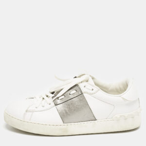 Valentino White/Grey Leather Open Low Top Sneakers Size 40