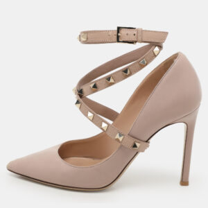 Valentino Dusty Beige Rockstud Ankle Wrap Pointed Toe Pumps Size 36