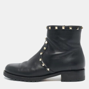 Valentino Black Leather Rockstud Chelsea Ankle Boots Size 39