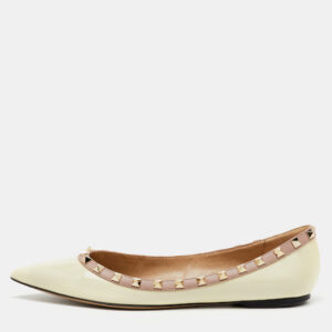 Valentino Off White Patent Leather Rockstud Ballet Flats Size 40