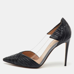 Valentino Black Pleated Leather and PVC B Drape Pointed Toe Pumps Size 40
