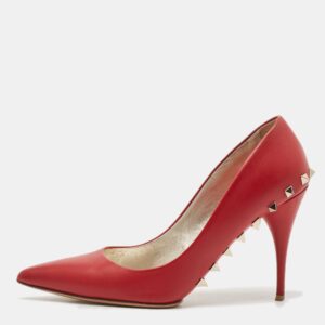 Valentino Dark Red Leather Rockstud Pumps Size 39.5