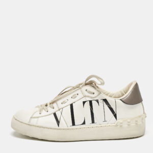 Valentino White Leather Rockstud Low Top Sneakers Size 37