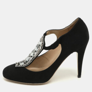 Valentino Black Suede Crystal Embellished Pumps Size 40