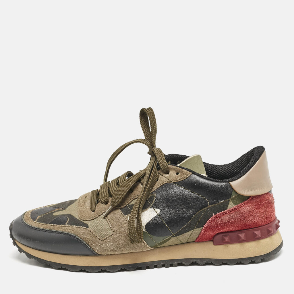 luxury-women-valentino-used-shoes-p1144828-010 Valentino Multicolor Camouflage Suede and Leather Rockrunner Sneakers Size 39.5