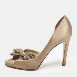 Valentino Beige Satin Couture Bow D 'Orsay Peep Toe Pumps Size 37.5