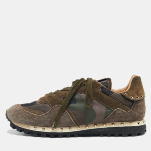 Valentino Multicolor Camouflage Fabric and Suede Rockrunner Sneakers Size 39