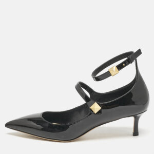 Valentino Black Patent Leather Rockstud Ankle Strap Pointed Toe Pumps Size 40