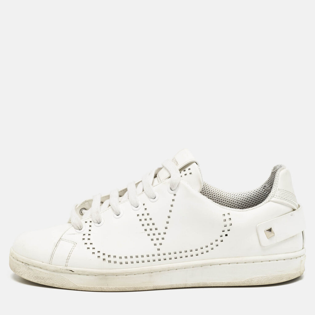 Valentino White Leather Bianco Backnet Low Top Sneakers Size 39.5
