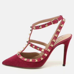 Valentino Pink Suede Rockstud Ankle Strap Pumps Size 37