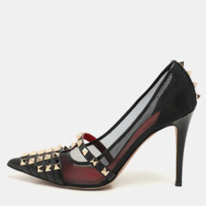 Valentino Black Patent Leather and Mesh Rockstud Alcove Pumps Size 36.5