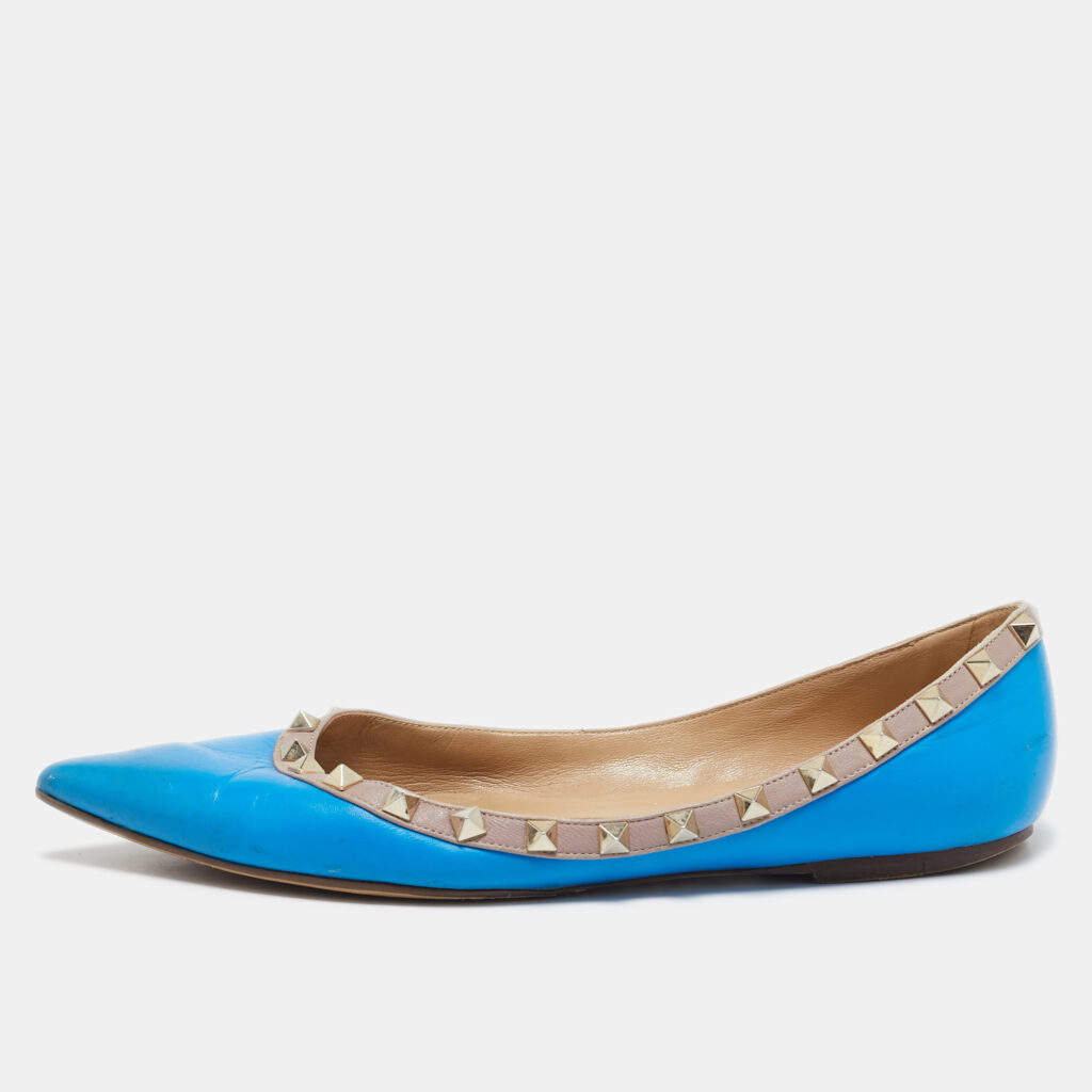 luxury-women-valentino-used-shoes-p1146347-001 Valentino Blue Leather Rockstud Ballet Flats Size 39