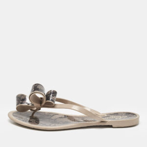 Valentino Beige/Black PVC and Mesh Print Thong Flat Sandals Size 40