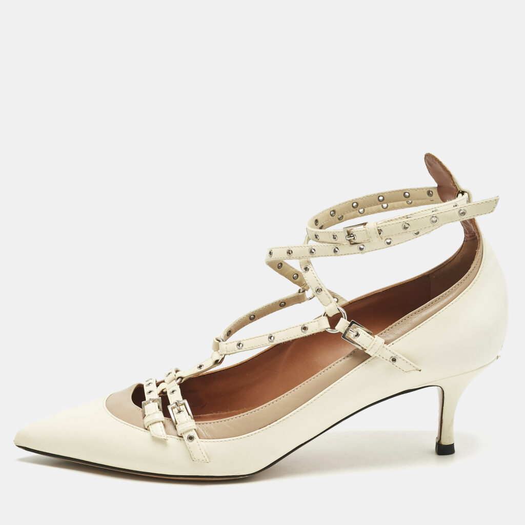 luxury-women-valentino-used-shoes-p1154421-010 Valentino Off White Leather Love Latch Pumps Size 39