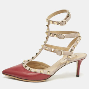 Valentino Beige/Red Leather Rockstud Pumps Size 36.5