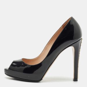 valentino black patent leather rockstud heel peep toe pumps size 37.5