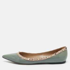Valentino Slate Blue/Beige Patent Leather Rockstud Pointed Toe Ballet Flats Size 40