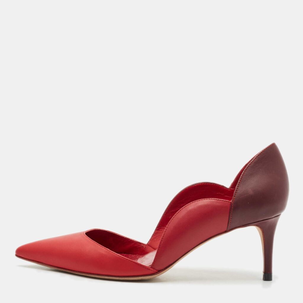 luxury-women-valentino-used-shoes-p1155926-003 Valentino Red/Burgundy Leather Scalloped Pointed Toe Pumps Size 36