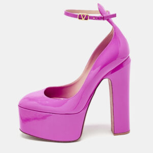 Valentino Fuchsia Pink Patent Leather Tan-go Platform Block Heel Pumps Size 39