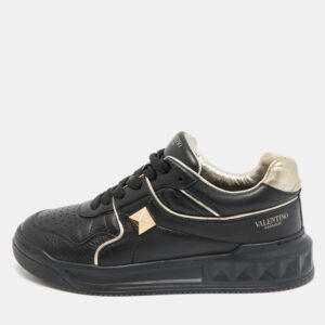 Valentino Black Leather One Stud  Sneakers Size 38.5