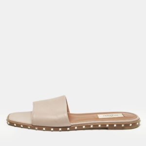 Valentino Beige Leather Soul Rockstud Flat Sandals Size 38