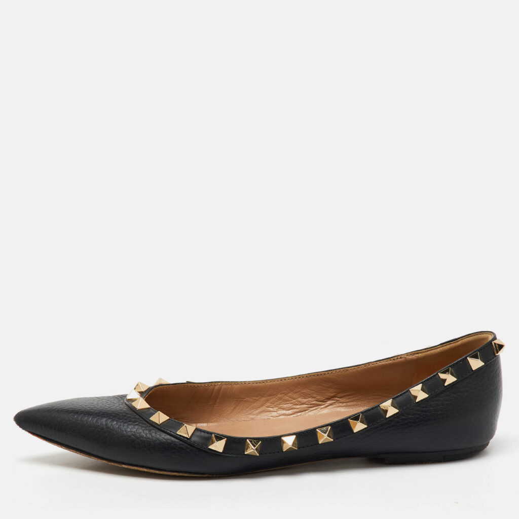 luxury-women-valentino-used-shoes-p1157941-001 Valentino Black Leather Rockstud Ballet Flats Size 37