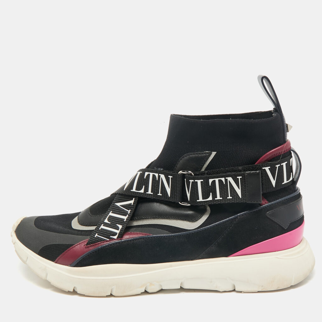 luxury-women-valentino-used-shoes-p1158072-009 Valentino Multicolor Fabric and Leather VLTN Heroes High Top Sneakers Size 39