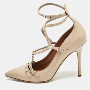 Valentino Beige Leather Love Latch Ankle Strap Pumps Size 39