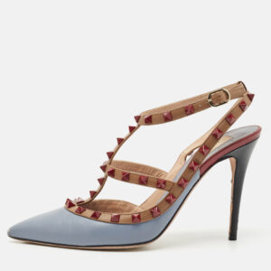 Valentino Light Blue Leather Rockstud Cage Pumps Size 40.5