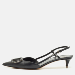 Valentino Black Leather VLogo Slingback Pumps Size 37