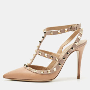 Valentino Beige Leather Rockstud Cage Pumps Size 36.5