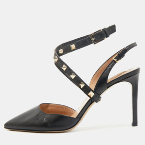 valentino black leather rockstud slingback pumps size 37